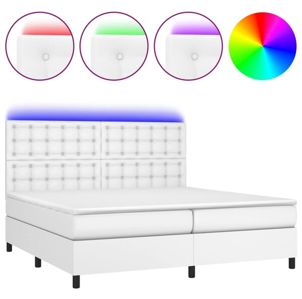 Krevet box spring s madracem LED bijeli 200x200 cm umjetna koža - Bijela / 200 x 200 cm
