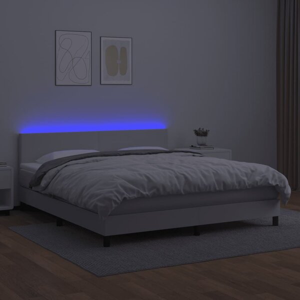 Krevet box spring s madracem LED bijeli 180x200 cm umjetna koža - Bijela / 180 x 200 cm