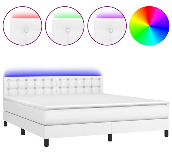 Krevet box spring s madracem LED bijeli 180x200 cm umjetna koža - Bijela / 180 x 200 cm