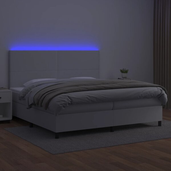 Krevet box spring s madracem LED bijeli 200x200 cm umjetna koža - Bijela / 200 x 200 cm