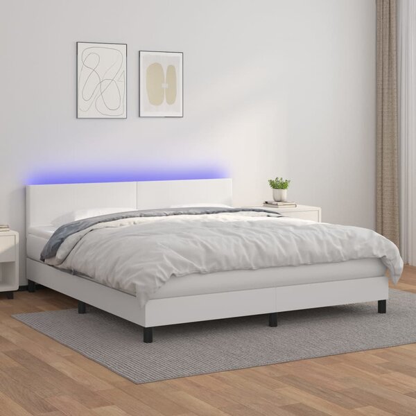 Krevet box spring s madracem LED bijeli 180x200 cm umjetna koža - Bijela / 180 x 200 cm
