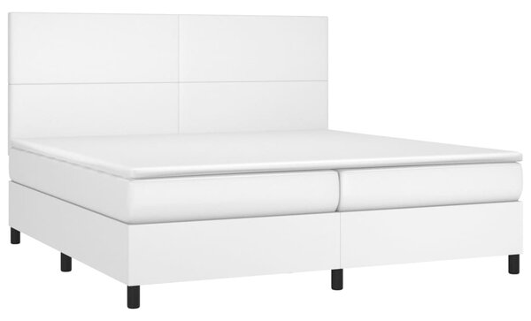 Krevet box spring s madracem LED bijeli 200x200 cm umjetna koža - Bijela / 200 x 200 cm