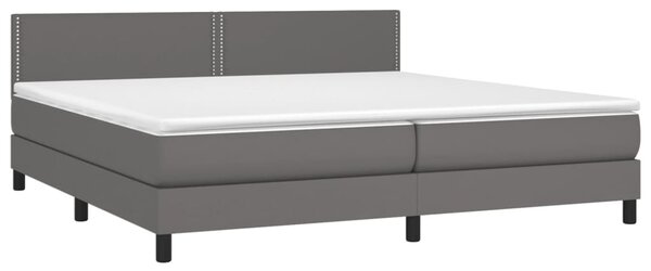 Krevet box spring s madracem LED sivi 200x200cm od umjetne kože - Siva / 200 x 200 cm