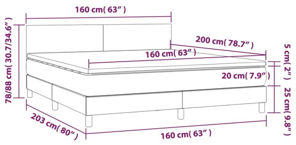 Krevet box spring s madracem LED crni 160x200cm od umjetne kože - Crna / 160 x 200 cm