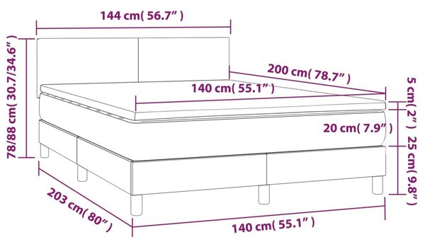 Krevet box spring s madracem LED crni 140x200cm od umjetne kože - Crna / 140 x 200 cm