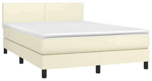 Krevet box spring s madracem LED krem 140x190cm od umjetne kože - Krema / 140 x 190 cm