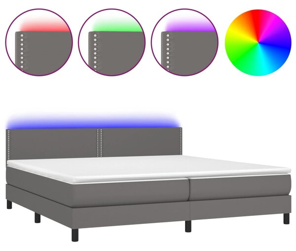 Krevet box spring s madracem LED sivi 200x200cm od umjetne kože - Siva / 200 x 200 cm