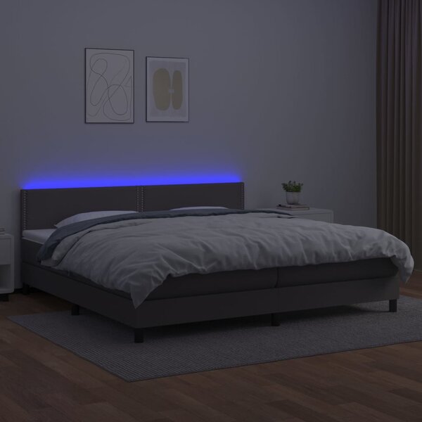 Krevet box spring s madracem LED sivi 200x200cm od umjetne kože - Siva / 200 x 200 cm