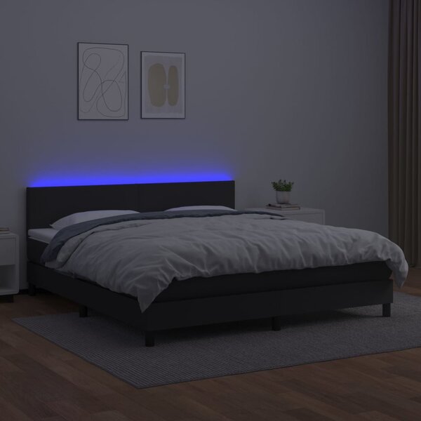 Krevet box spring s madracem LED crni 160x200cm od umjetne kože - Crna / 160 x 200 cm
