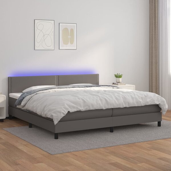 Krevet box spring s madracem LED sivi 200x200cm od umjetne kože - Siva / 200 x 200 cm