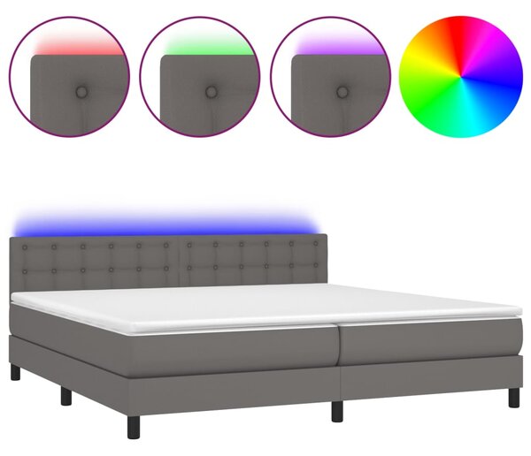 Krevet box spring s madracem LED sivi 200x200cm od umjetne kože - Siva / 200 x 200 cm