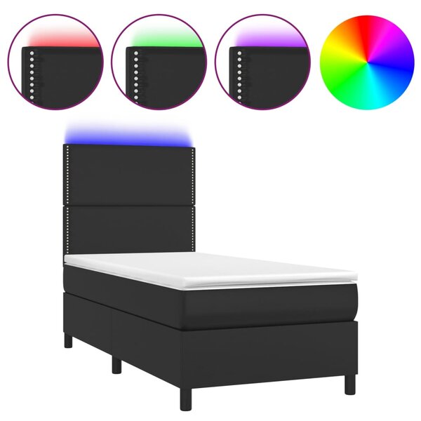 Krevet box spring s madracem LED crni 100x200cm od umjetne kože - Crna / 100 x 200 cm