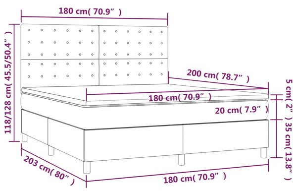 Krevet box spring s madracem LED crni 180x200cm od umjetne kože - Crna / 180 x 200 cm