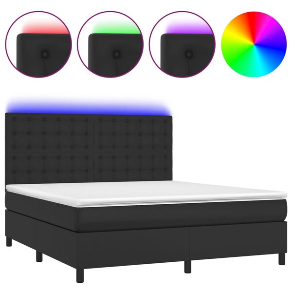 Krevet box spring s madracem LED crni 180x200cm od umjetne kože - Crna / 180 x 200 cm