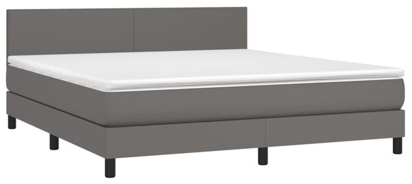 Krevet box spring s madracem LED sivi 160x200cm od umjetne kože - Siva / 160 x 200 cm