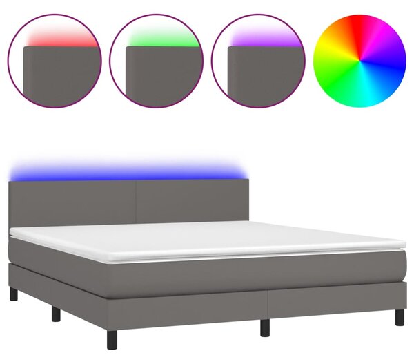 Krevet box spring s madracem LED sivi 160x200cm od umjetne kože - Siva / 160 x 200 cm