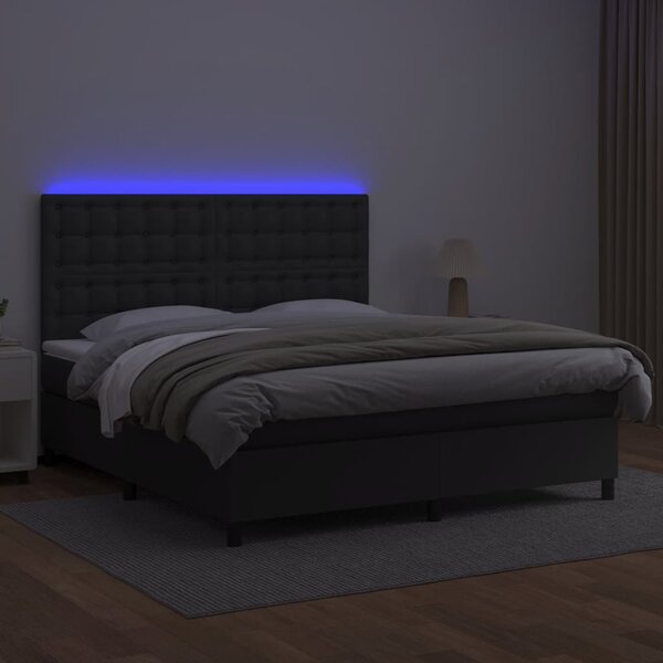 Krevet box spring s madracem LED crni 180x200cm od umjetne kože - Crna / 180 x 200 cm