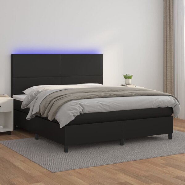 Krevet box spring s madracem LED crni 180x200cm od umjetne kože - Crna / 180 x 200 cm