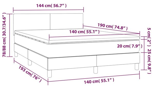 Krevet box spring s madracem LED krem 140x190cm od umjetne kože - Krema / 140 x 190 cm