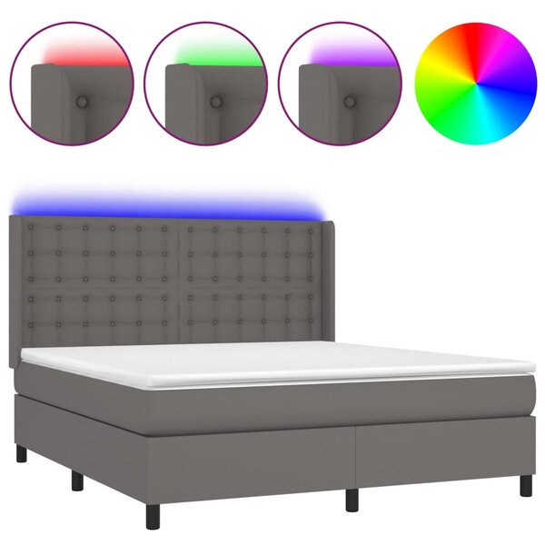 Krevet box spring s madracem LED sivi 160x200cm od umjetne kože - Siva / 160 x 200 cm