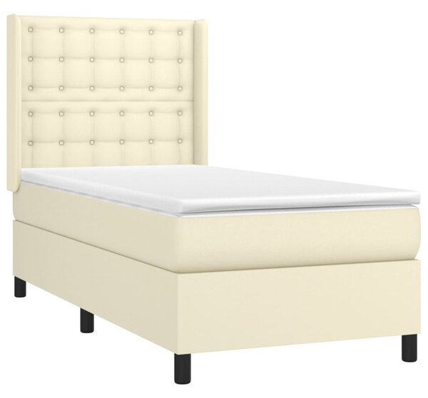 Krevet box spring s madracem LED krem 100x200cm od umjetne kože - Krema / 100 x 200 cm