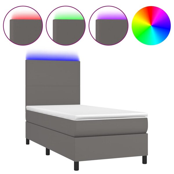 Krevet box spring s madracem LED sivi 100x200cm od umjetne kože - Siva / 100 x 200 cm