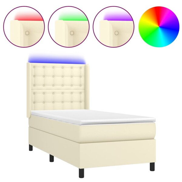 Krevet box spring s madracem LED krem 100x200cm od umjetne kože - Krema / 100 x 200 cm