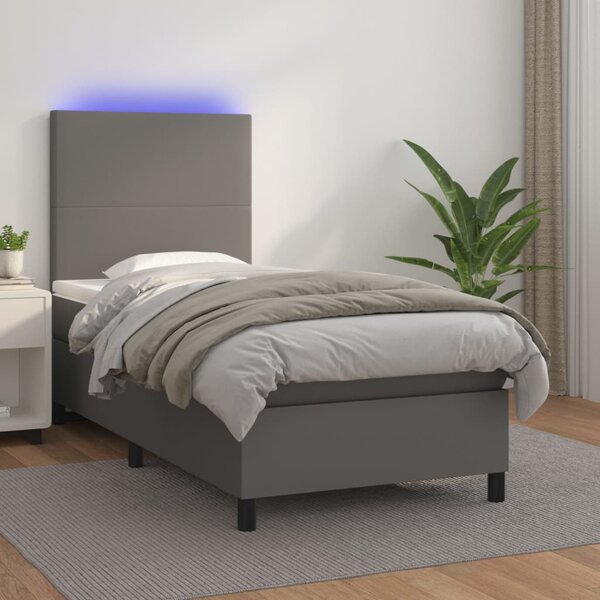 Krevet box spring s madracem LED sivi 100x200cm od umjetne kože - Siva / 100 x 200 cm