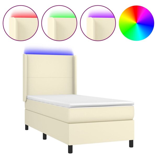 Krevet box spring s madracem LED krem 100x200cm od umjetne kože - Krema / 100 x 200 cm