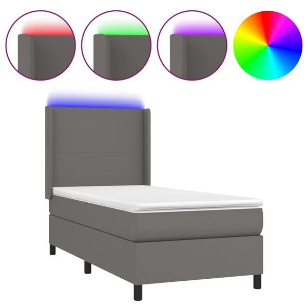 Krevet box spring s madracem LED sivi 90x190 cm od umjetne kože - Siva / 90 x 190 cm