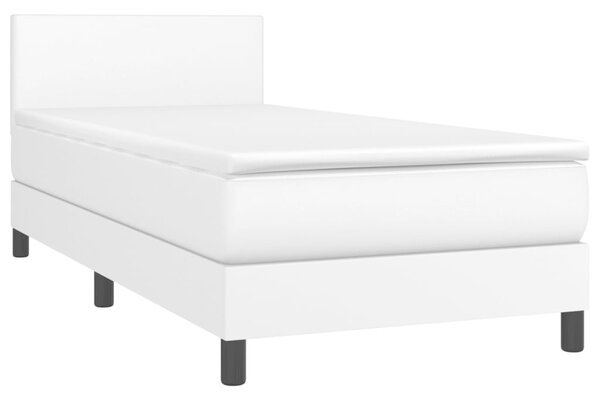 Krevet box spring s madracem LED bijeli 90x200 cm umjetna koža - Bijela / 90 x 200 cm