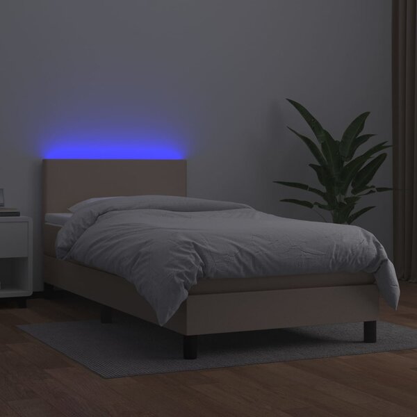 Krevet box spring i madrac LED cappuccino 80x200cm umjetna koža - Smeđa / 80 x 200 cm