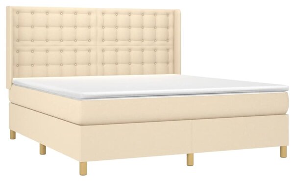 Krevet box spring s madracem LED krem 180x200 cm od tkanine - Krema / 180 x 200 cm