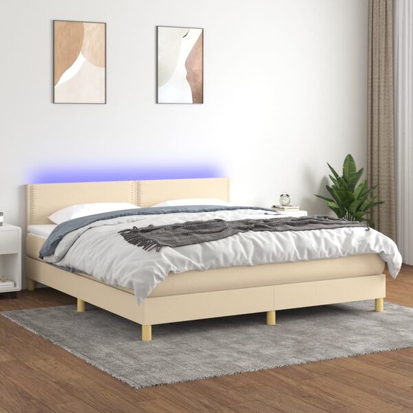 Krevet box spring s madracem LED krem 180x200 cm od tkanine - Krema / 180 x 200 cm