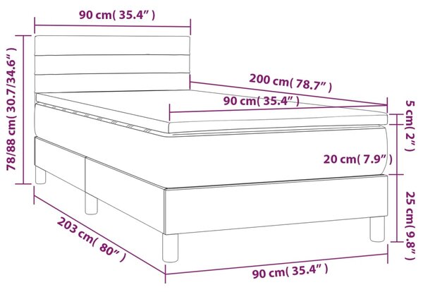 Krevet box spring s madracem LED svjetlosivi 90x200 cm tkanina - Siva / 90 x 200 cm