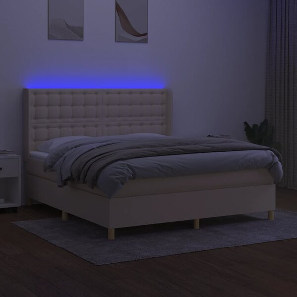 Krevet box spring s madracem LED krem 180x200 cm od tkanine - Krema / 180 x 200 cm