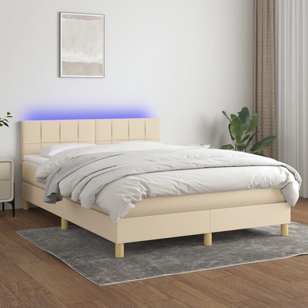 Krevet box spring s madracem LED krem 140x190 cm od tkanine - Krema / 140 x 190 cm