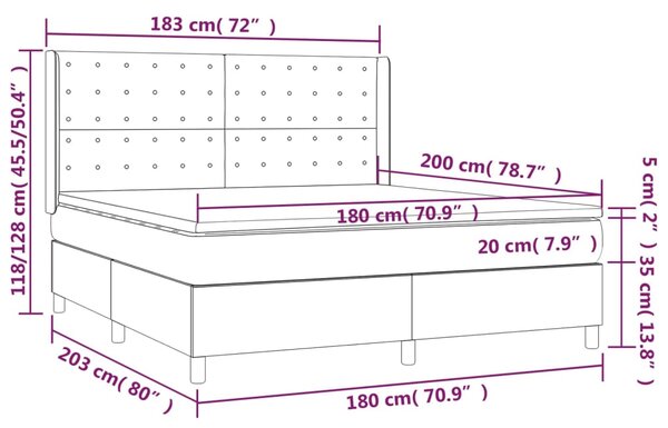 Krevet box spring s madracem LED svjetlosivi 180x200 cm tkanina - Siva / 180 x 200 cm
