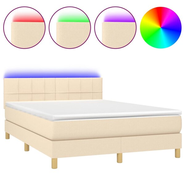 Krevet box spring s madracem LED krem 140x190 cm od tkanine - Krema / 140 x 190 cm