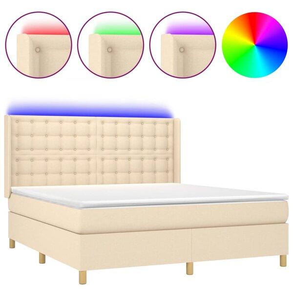 Krevet box spring s madracem LED krem 180x200 cm od tkanine - Krema / 180 x 200 cm