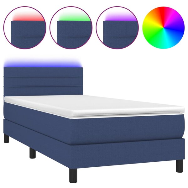 Krevet box spring s madracem LED plavi 90x200 cm od tkanine - Plava / 90 x 200 cm