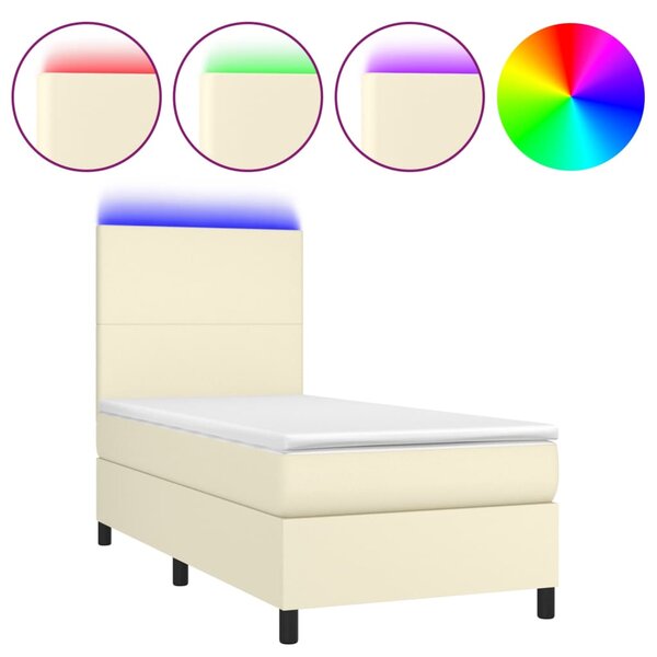 Krevet box spring s madracem LED krem 80x200 cm od umjetne kože - Krema / 80 x 200 cm