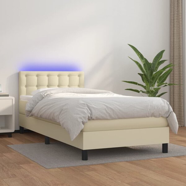 Krevet box spring s madracem LED krem 80x200 cm od umjetne kože - Krema / 80 x 200 cm