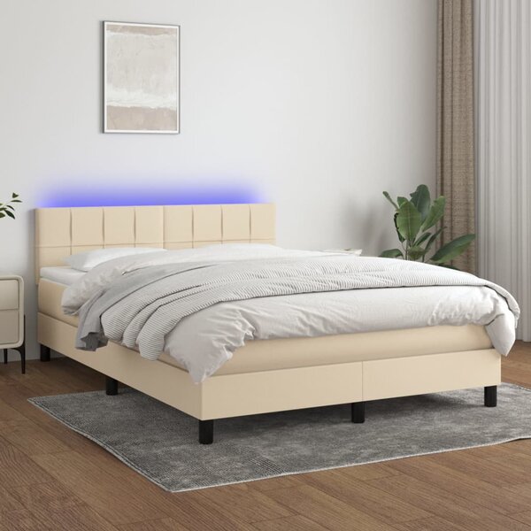Krevet box spring s madracem LED krem 140x200 cm od tkanine - Krema / 140 x 200 cm
