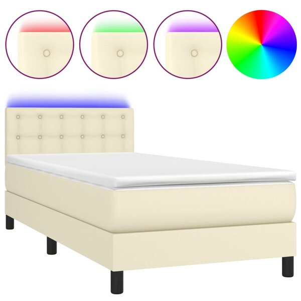 Krevet box spring s madracem LED krem 80x200 cm od umjetne kože - Krema / 80 x 200 cm