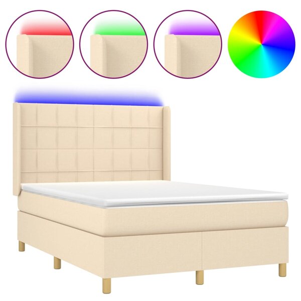 Krevet box spring s madracem LED krem 140x200 cm od tkanine - Krema / 140 x 200 cm