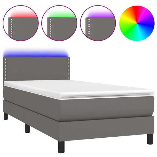 Krevet box spring s madracem LED sivi 80x200 cm od umjetne kože - Siva / 80 x 200 cm