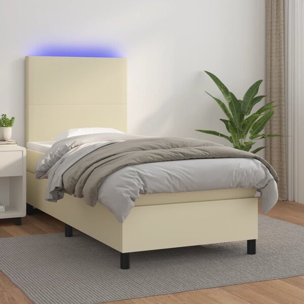 Krevet box spring s madracem LED krem 80x200 cm od umjetne kože - Krema / 80 x 200 cm