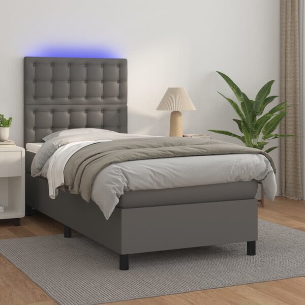 Krevet box spring s madracem LED sivi 80x200 cm od umjetne kože - Siva / 80 x 200 cm