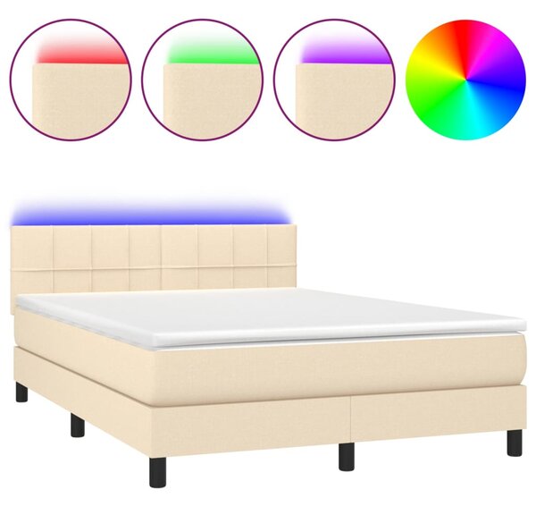 Krevet box spring s madracem LED krem 140x200 cm od tkanine - Krema / 140 x 200 cm